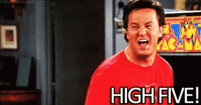 Man In Red Shirt Screaming High Five GIF