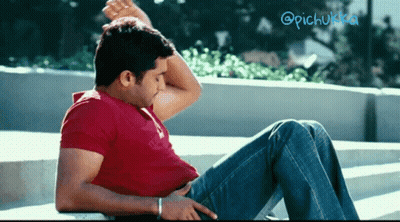 Man In Red Shirt Sitting On Bench @Pichukka GIF