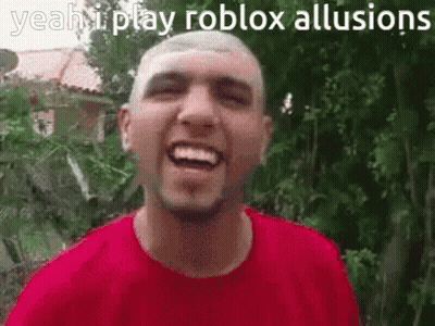 Man In Red Shirt Smiling With Yeah I Play Roblox Allusions GIF