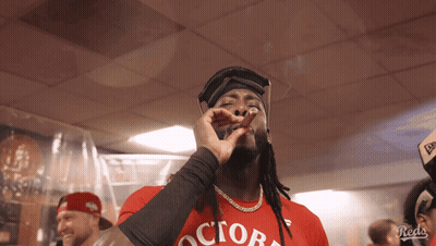 Man In Red Shirt Smoking Cigar GIF