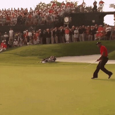 Man In Red Shirt Swinging Golf GIF