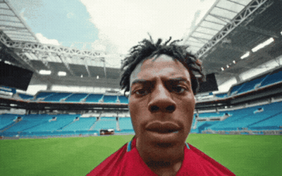 Man In Red Shirt Taking Selfie At Stadium GIF