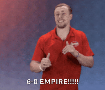 Man In Red Shirt Thumbs Up Says 6-0-0 Empire GIF