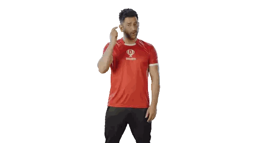 Man In Red Shirt With D Sticker