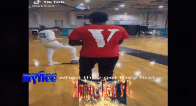 Man In Red Shirt With Letter V On Basketball Court GIF
