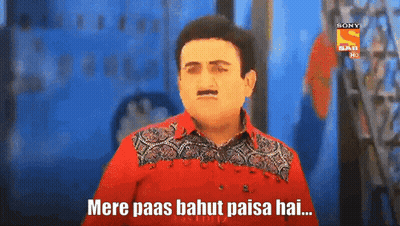 Man In Red Shirt With Mustache Says Mere Paas Bahut Paisa Hai GIF