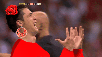 Man In Red Shirt With Rose In Hair And BBC Logo GIF