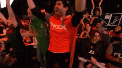 Man In Red Shock Shirt GIF