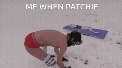 Man In Red Shorts In Snow Saying Me When Patchie GIF