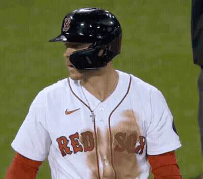 Man In Red Sox Jersey And Helmet GIF