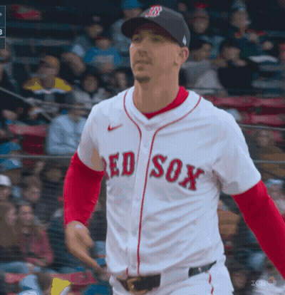 Man In Red Sox Jersey In Front Of Crowd GIF