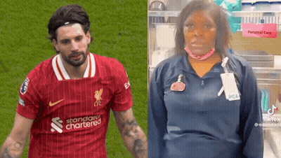 Man In Red Standard Chartered Shirt Next To Masked Woman GIF