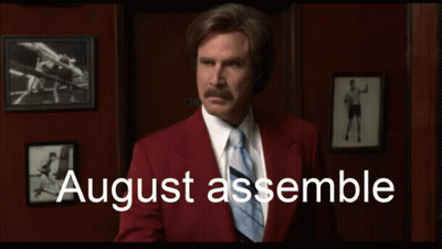 Man In Red Suit And Tie August Assemble GIF