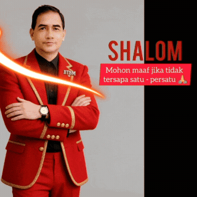 Man In Red Suit Arms Crossed In Front Of Shalom Sign GIF