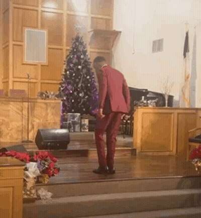 Man In Red Suit Dancing Christmas Tree GIF