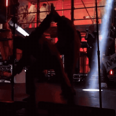 Man In Red Suit Doing Trick On Stage GIF