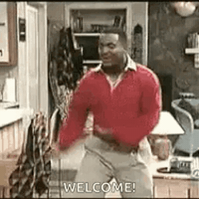 Man In Red Sweater Dancing Saying Welcome GIF
