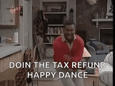 Man In Red Sweater Doing Tax Refund Happy Dance GIF