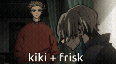 Man In Red Sweater Next To Man With Kiki + Frisk GIF