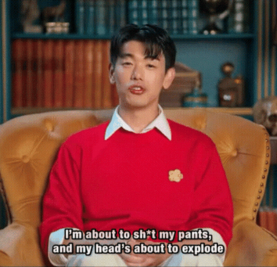 Man In Red Sweater Saying I'm About To Sh*t My Pants GIF