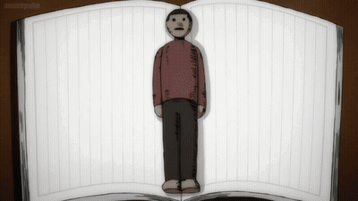 Man In Red Sweater Standing On Notebook GIF