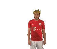 Man In Red T-Mobile Jersey And Crown Sticker