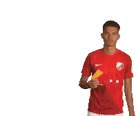 Man In Red T-Mobile Jersey Throwing Red Card Sticker