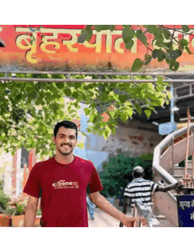Man In Red T-Shirt In Front Of Red Sign Sticker