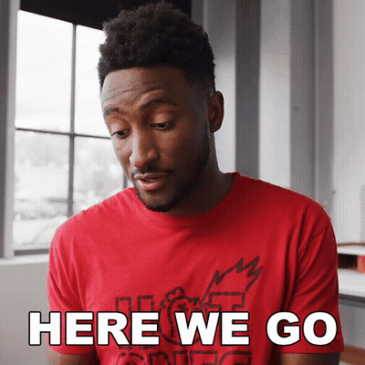 Man In Red T-Shirt Says Here We Go GIF