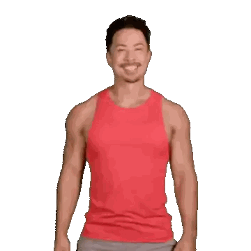 Man In Red Tank Top Making Heart Sticker