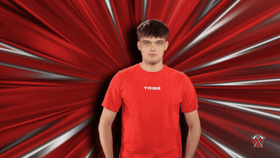 Man In Red Tribe Shirt Red Background GIF