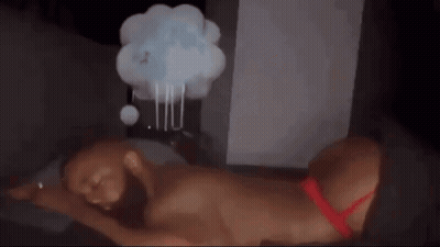 Man In Red Underwear Sleeping On Bed With Cloud GIF
