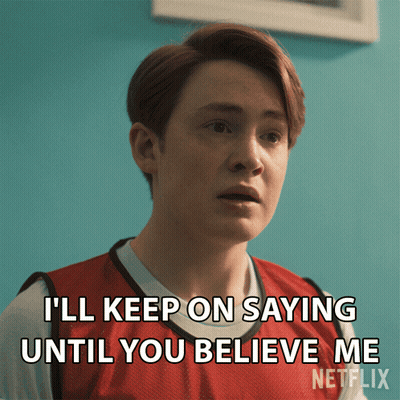 Man In Red Vest Saying I'll Keep On Saying Until You Believe Me GIF