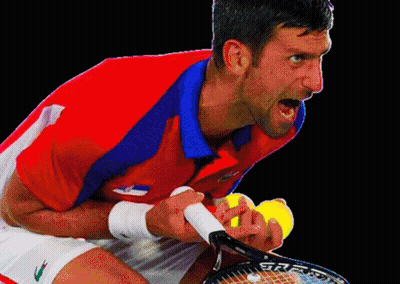 Man In Red White And Blue Shirt Holding Tennis Racket GIF