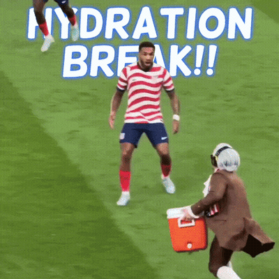 Man In Red White Blue Shirt Running With Cooler GIF