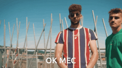Man In Red White Blue Striped Shirt Next To Green Shirt Man Saying Ok Mec GIF