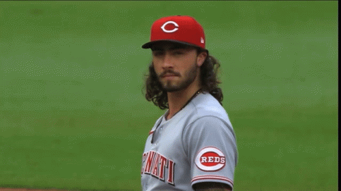 Man In Reds Hat On Baseball Field GIF