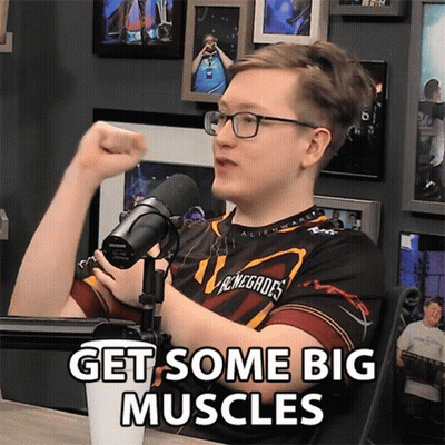 Man In Renegade Jersey Flexing Muscles Into Microphone GIF
