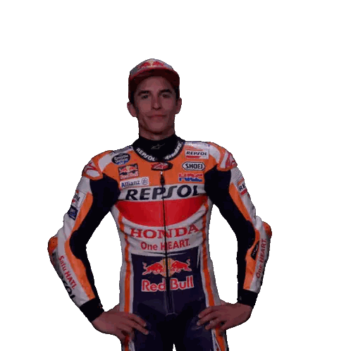 Man In Repsol Jacket And Red Bull Hat Sticker