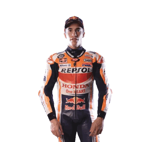 Man In Repsol Jacket And Red Bull Hat Pointing Up Sticker