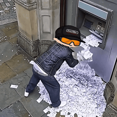 Man In Rich & Ritzy Hat With Money Pile GIF