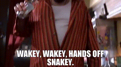 Man In Robe Saying Wakey Wakey Hands Off Snakeye GIF
