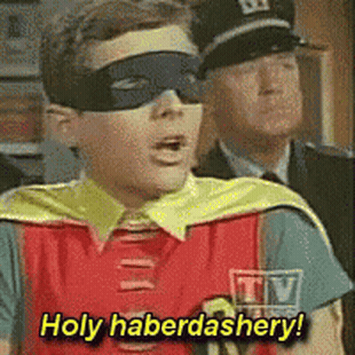 Man In Robin Costume Says Holy Haberdashery To Police Officer GIF