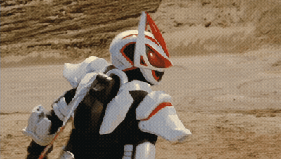 Man In Robot Costume Holding Sword GIF