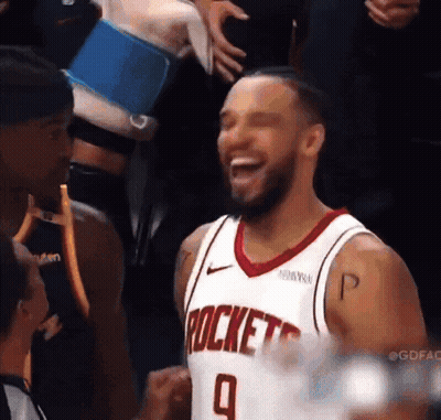 Man In Rockets Jersey Laughing Fist Pump GIF