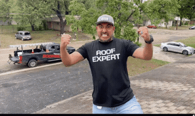 Man In Roof Expert Shirt With Truck GIF
