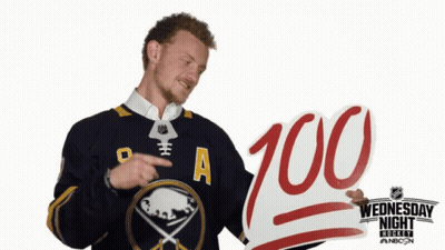 Man In Sabres Jersey Holding Sign Saying 100 GIF
