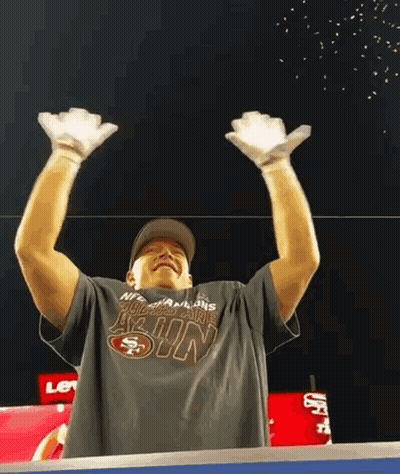 Man In San Francisco 49Ers T-Shirt Holding Hands Up GIF