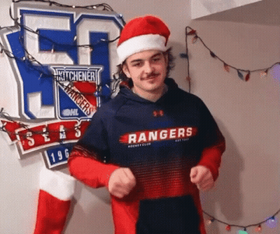 Man In Santa Hat And Rangers Shirt GIF