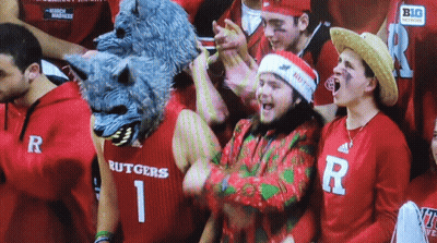 Man In Santa Hat And Rutgers Jersey GIF